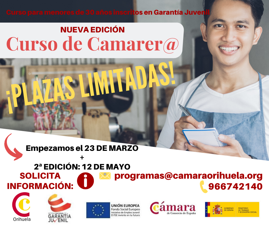Imagen con información sobre curso de camarero oferta Cámara Orihuela