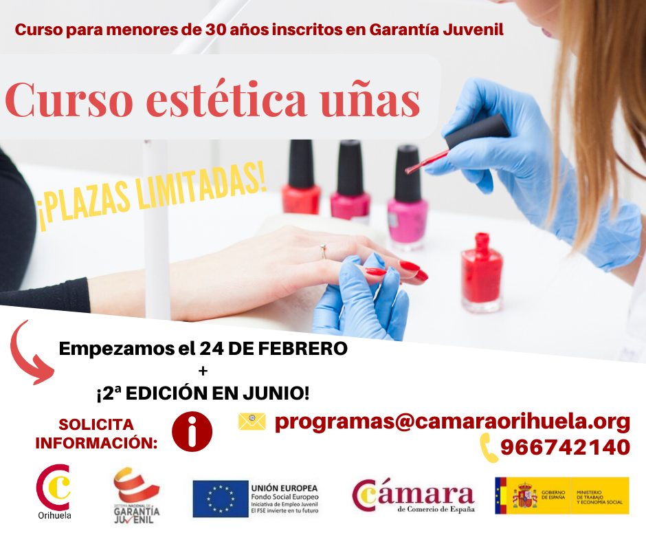Imagen con información acerca de los cursos sobre estética de uñas ofertados por Cámara Orihuela