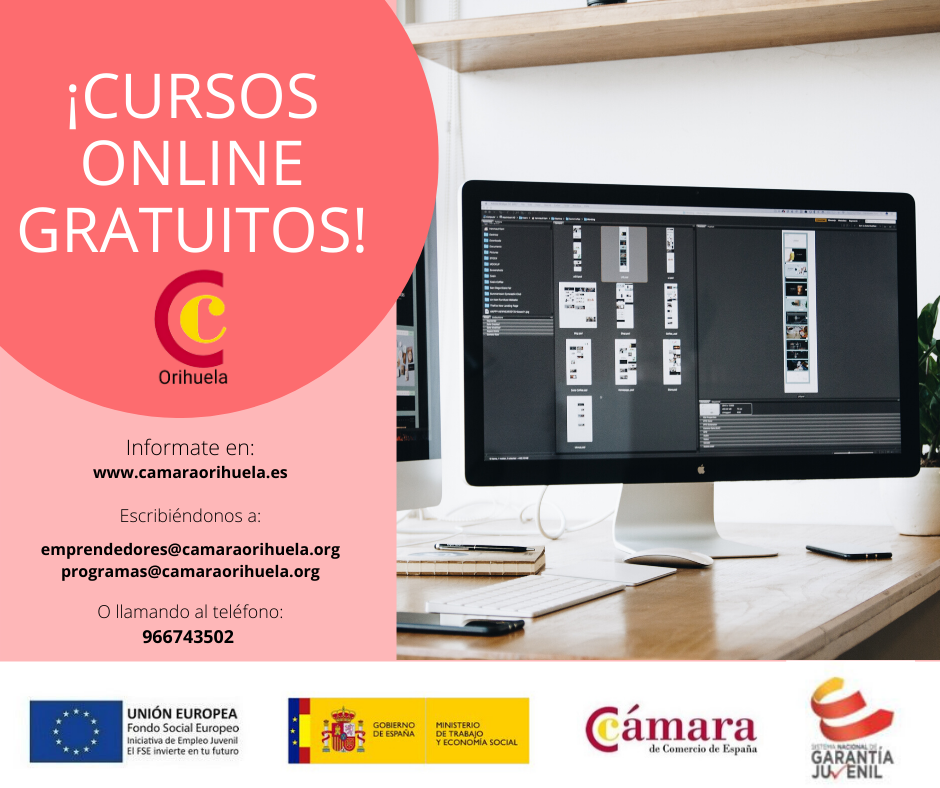 mágen con información acerca de los cursos online gratuitos que oferta la cámara de comercio de orihuela